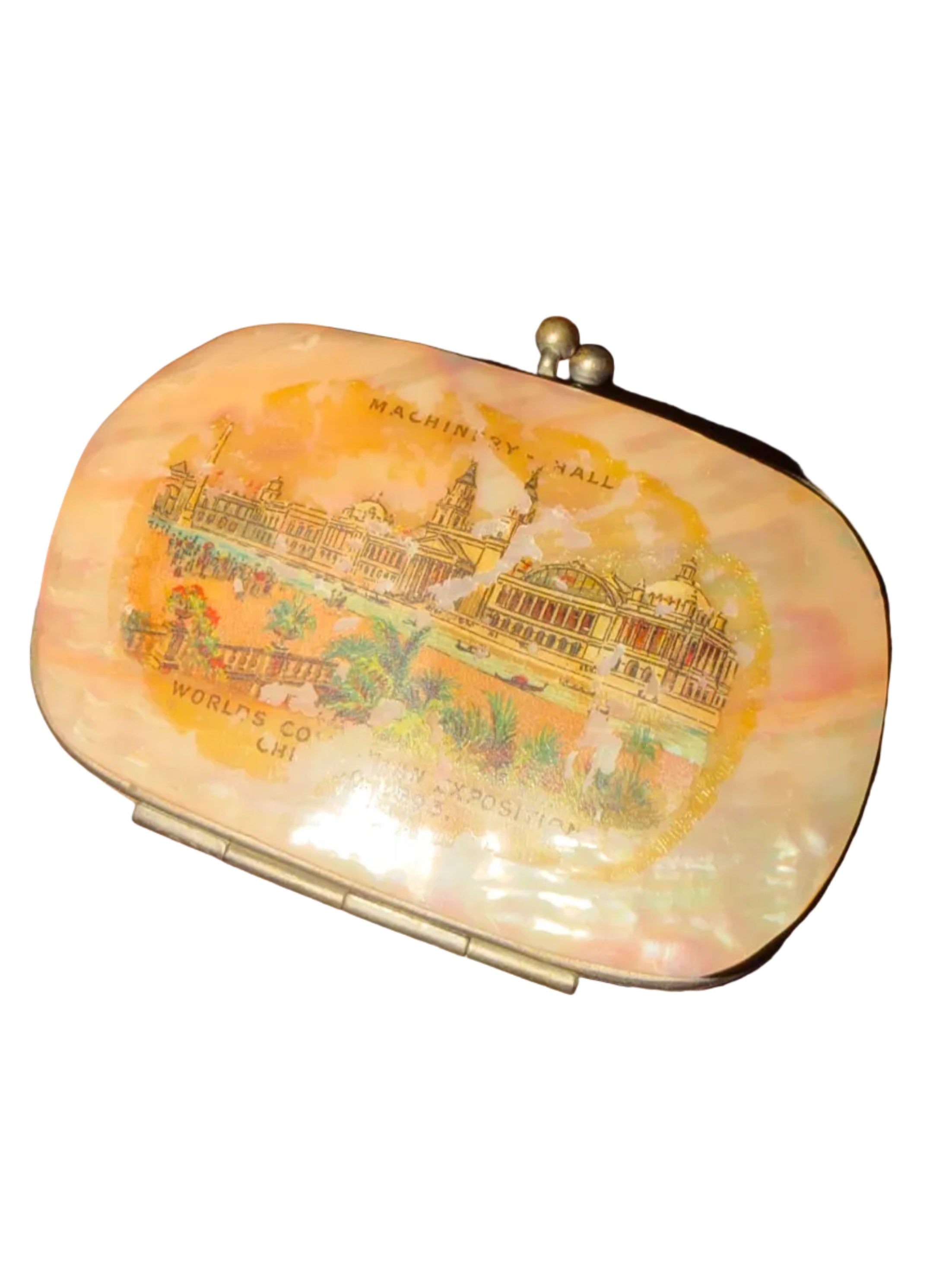 Antique 1893 Chicago World's Fair Mother of Pearl Coin Purse - Machinery Hall - Working Clasp - “investment grade”
