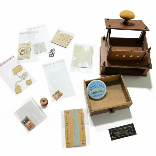 Antique 19th Century 3-Tier Shaker-Style Wooden Sewing Box & Spool Cabinet with Vintage Notions Lot - Estate Find